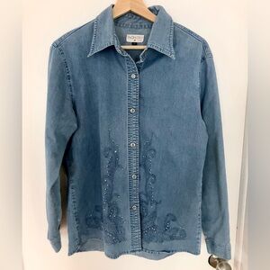 Women's Blue Button Down sequin Shirt.